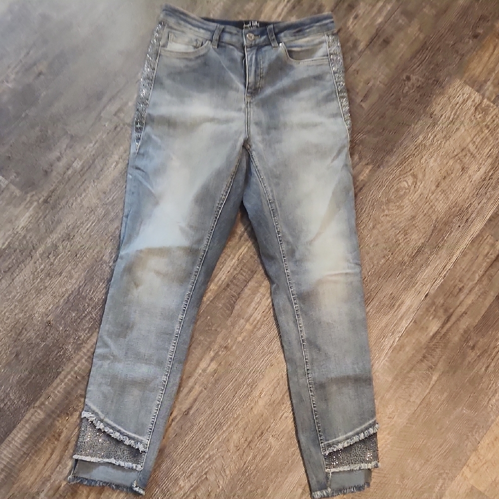 Straight Leg Jeans with Unique Ankle Fray And Crystals JOSEPH RIBKOFF